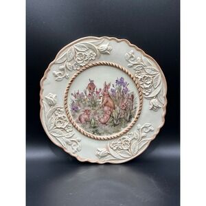 Cracker Barrel Easter Treasures Rabbit Floral Embossed 8.25 Inch Ceramic Plate